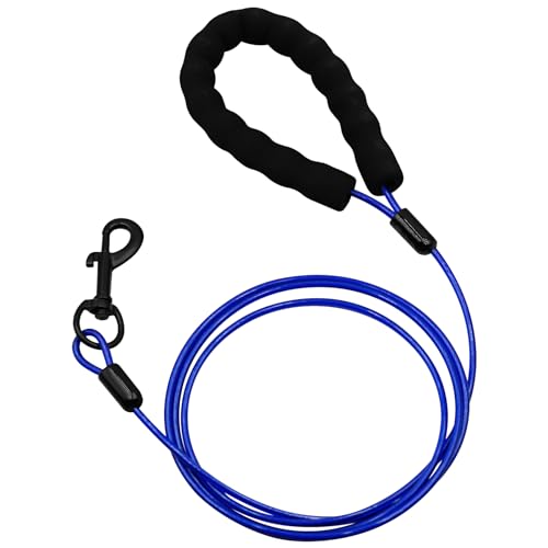 Kaufeste Hundeleine mit Haken, 122 cm, wasserdichtes Metallkabel, Nicht kaubar, strapazierfähig, für große, mittelgroße und kleine Hunde, Blau von ZHONYEE