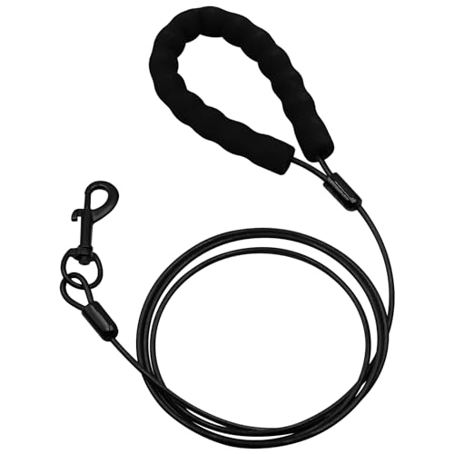 Kaufeste Hundeleine mit Haken, 152 cm, wasserdichtes Metallkabel, Nicht kaubar, strapazierfähig, für große, mittelgroße und kleine Hunde, Schwarz Kaufeste Hundeleine mit Haken, 152 cm, wasserdichtes Metallkabel, Nicht kaubar, strapazierfähig, für große, mittelgroße und kleine Hunde, Schwarz von ZHONYEE