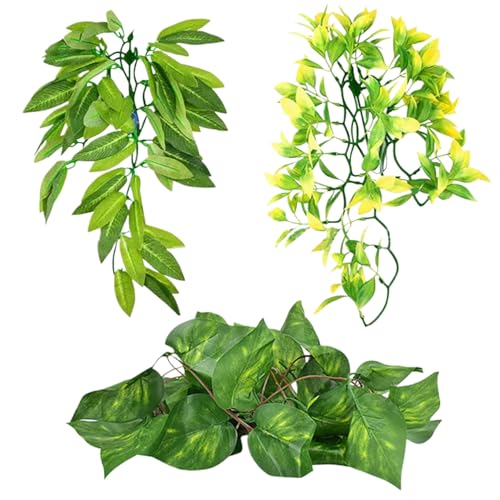 ZHOUBINGBING 3 Verschiedene falsche Pflanzen für Reptilien -Reptilien -Panzerpflanzen Künstliche Pflanzen mit grünen Blättern, bärtigen Drachen von ZHOUBINGBING