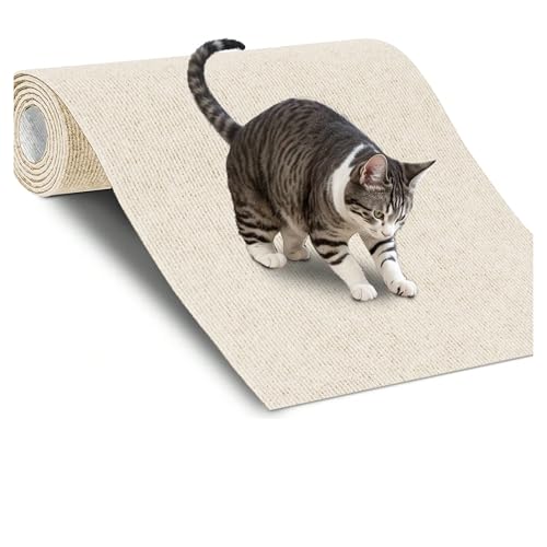 Kratzbrett Mehrzweck-zuschneidbare Selbstklebende Katzenteppichmatte DIY Kratzbaum Möbel Bodenmatte Sofa Schutzpolster(White,40X100cm) von ZHOUXYFDC