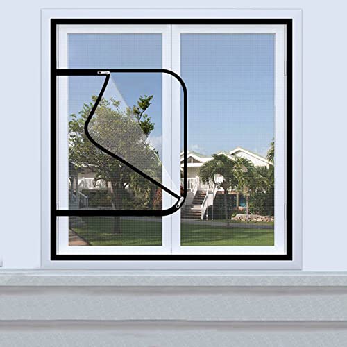 ZHOUZHOU Individuelle Größe Neue Fensterschutz Screen Netz, Selbstklebende Fensterschutz Mesh Waschbar Anti-Moskito Fliegengitter mit Reißverschluss (Schwarzer Rahmen Weißes Netz) von ZHOUZHOU