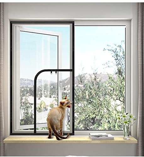 ZHOUZHOU Katzen Sicherheit Fenster Netz Benutzerdefinierte Größe Fenster Schutz Display Anti-Moskito Fliegengitter Selbstklebendes Katzenfenster Mesh mit Reißverschluss (Schwarzer Rahmen graues Netz) von ZHOUZHOU