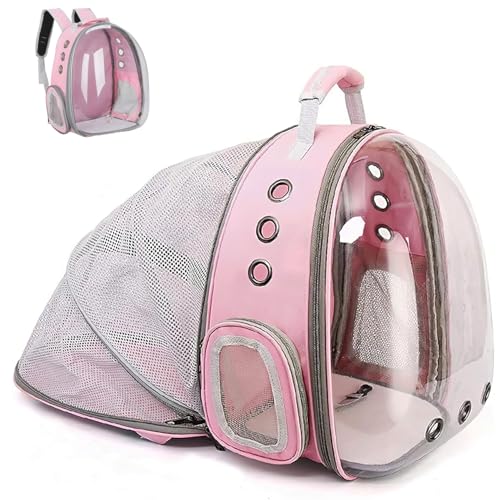 ZHUIYIWIN Erweiterbar Katzenrucksack Hunderucksack, Vorderrucksack für Katzen und Kleine Hunde, mit transparentem Fenster und Reißverschluss, für Reisen, Wandern (Rosa, Rückseite Erweitern) von ZHUIYIWIN
