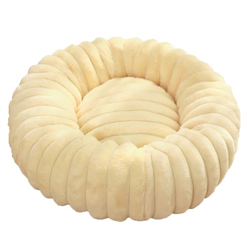 Hundebett Donut, Katzenbett, rundes Bett in Donutform, Sofa, Kissen, waschbar, für Hunde, orthopädisch, rutschfeste Unterseite, weicher Plüschstoff (80 cm, beige) von ZHULONGRUSHUI