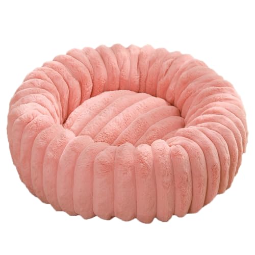 Hundebett Donut, Katzenbett, rundes Bett in Donutform, Sofa, Kissen, waschbar, für Hunde, orthopädisch, rutschfeste Unterseite, weicher Plüschstoff (80 cm, rosa) von ZHULONGRUSHUI