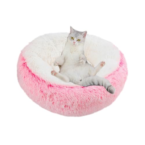 ZHULONGRUSHUI Beruhigendes Katzenbett, Donut-Bett, Anti-Angstzustände, Katzenbetten für Indoor-Katzen/Kätzchen, kleines Katzenbett, Sofa mit rutschfester Unterseite für Welpen, Hunde, waschbar (Rosa) von ZHULONGRUSHUI