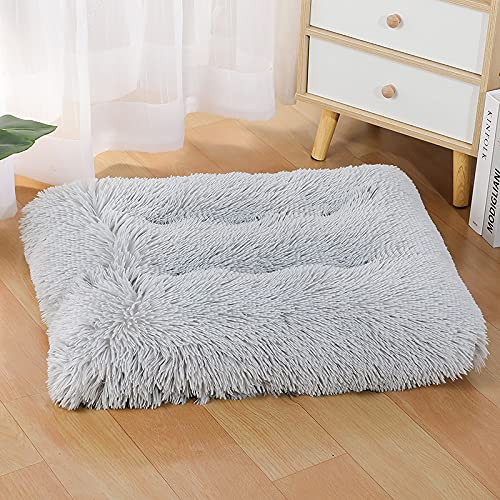 ZHULONGRUSHUI Hundebett,Flauschige Hundematte,Hundekissen,Hundekissen große Hunde waschbar,Kuschelig rutschfest Hundematte mit Langem Plüsch,Hundekorb,weiche Polsterung(Hellgrau) von ZHULONGRUSHUI