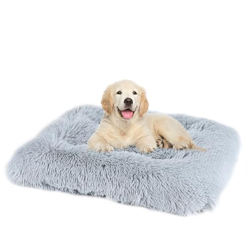 ZHULONGRUSHUI Hundebett,Hundebett Mittelgroße Hunde Waschbar Hundekissen flauschig,Hundekissen,Hundesofa,rutschfeste Unterseite,Langer Plüsch,Weich& Bequem,multifunktional,tragbar(Hellgrau) von ZHULONGRUSHUI