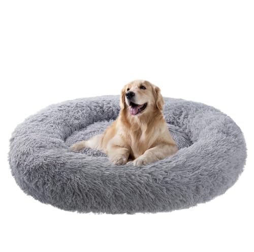 ZHULONGRUSHUI Hundebett,Hundekorb,Katzenbett,Beruhigende Donut Hundebetten Großer,Haustierbett Flauschig,maschinenwaschbar,Mittelgroße und Große Hunde,Katzen und Andere Haustiere(Hellgrau) von ZHULONGRUSHUI