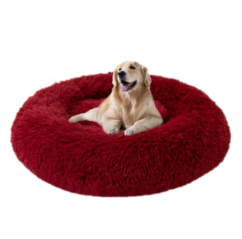 ZHULONGRUSHUI Hundebett,Hundekorb,Katzenbett,Beruhigende Donut Hundebetten Großer,Haustierbett Flauschig,maschinenwaschbar,Mittelgroße und Große Hunde,Katzen und Andere Haustiere(Rot) von ZHULONGRUSHUI