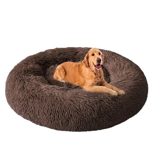 ZHULONGRUSHUI Hundebett,Katzenbett,plüsch Hundekissen rund Kuschelbett Donut,erhöhte Ränder,Anti-Angst,Hundekissen Waschbar Hundekorb Flauschig,Mittelgroße und Große Hunde(Kaffee) von ZHULONGRUSHUI