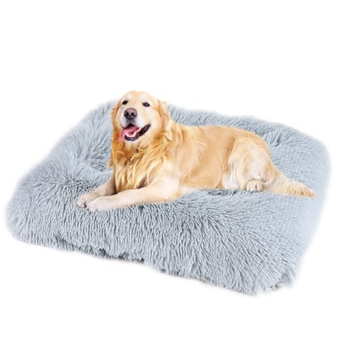 ZHULONGRUSHUI Hundebett,Langer Plüsch,Hundekissen,Waschbar,Flauschige Hundematte,Hundekorb,multifunktional,rutschfeste Hundesofa Hundematratze für Mittelgroße Hunde und Katzen(Hellgrau) von ZHULONGRUSHUI