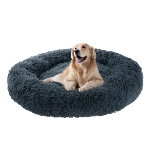 ZHULONGRUSHUI Hundebett,katzenbett,Hundekissen,Hundekorb,Donut Kissen Mittelgroße und Grosse Hunde mit Rutschfestem Boden,Abwaschbar Hundekissen hundesofa,Haustierbett Flauschig(Dunkelgrau) von ZHULONGRUSHUI