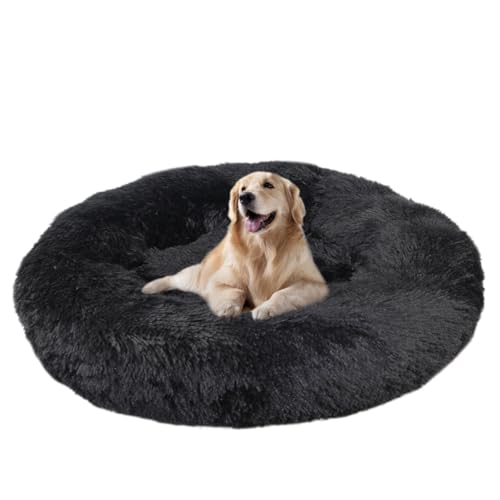 ZHULONGRUSHUI Hundebett,katzenbett,Hundekissen,Hundekorb,Donut Kissen Mittelgroße und Grosse Hunde mit Rutschfestem Boden,Abwaschbar Hundekissen hundesofa,Haustierbett Flauschig(Schwarz) von ZHULONGRUSHUI