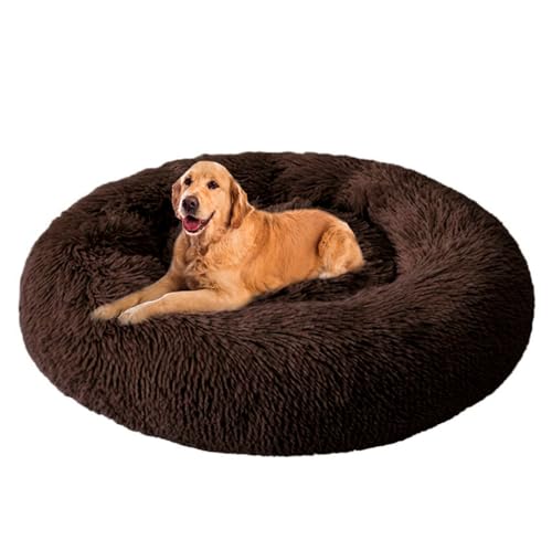 ZHULONGRUSHUI Hundebett flauschig,Donut Kissen,Flauschiges Hundebett für große,Rund Plüsch Hundesofa Hundekörbchen Katzenkissen Flauschig,waschbar,Mittelgroße und Große Hunde(Dunkelbraun) von ZHULONGRUSHUI