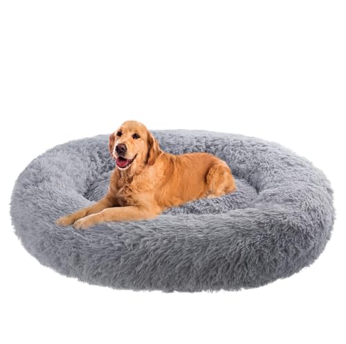 ZHULONGRUSHUI Hundebett flauschig,Donut Kissen,Flauschiges Hundebett für große,Rund Plüsch Hundesofa Hundekörbchen Katzenkissen Flauschig,waschbar,Mittelgroße und Große Hunde(Hellgrau) von ZHULONGRUSHUI