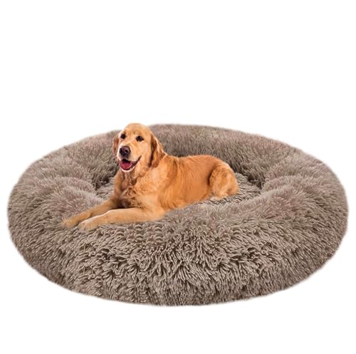 ZHULONGRUSHUI Hundebett flauschig,Donut Kissen,Flauschiges Hundebett für große,Rund Plüsch Hundesofa Hundekörbchen Katzenkissen Flauschig,waschbar,Mittelgroße und Große Hunde(Khaki) von ZHULONGRUSHUI