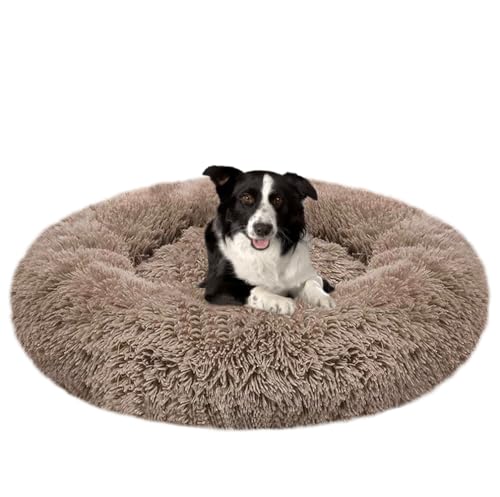 ZHULONGRUSHUI Hundebett für Mittelgroße und Große Hunde,Hundekissen,Hundekorb,Donut Kissen,Waschbar,rutschfeste Unterseite,Anti-Angst,Hundebett Katzenbett Flauschig Rund aus Plüsch(Khaki) von ZHULONGRUSHUI