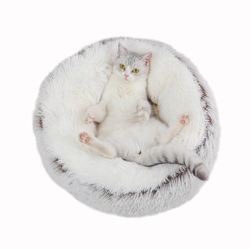 ZHULONGRUSHUI Katzenbett, Donut-Bett, flauschiges Kätzchenbett zur Beruhigung, warmes kleines Haustierbett, waschbar, kleines Katzenbett, Sofa mit rutschfester Unterseite für Welpen, Hunde (Kaffee) von ZHULONGRUSHUI