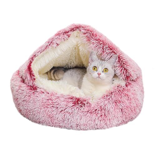 ZHULONGRUSHUI Katzenbett, Plüsch, gemütlich für den Innenbereich, Kätzchenbett oder kleine Hundebetten, selbstwärmend, flauschig, rund, beruhigend, waschbar, rutschfeste und wasserdichte Unterseite, von ZHULONGRUSHUI