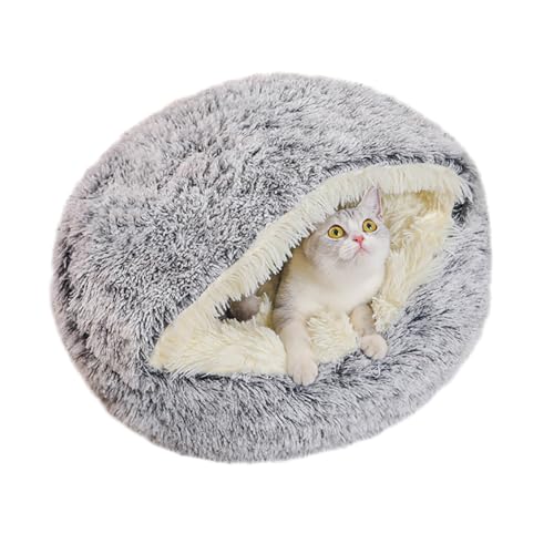 ZHULONGRUSHUI Katzenbett, Plüsch, gemütlich für den Innenbereich, Kätzchenbett oder kleine Hundebetten, selbstwärmend, flauschig, rund, beruhigend, waschbar, rutschfeste und wasserdichte Unterseite, von ZHULONGRUSHUI