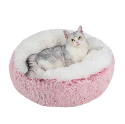 ZHULONGRUSHUI Katzenbett für den Innenbereich, warmes Plüsch-Donut-Bett, Haustierbett, kleines Katzenbett, Sofa mit rutschfester Unterseite für Kätzchen, Welpen, lindert Katzenangst, waschbar (Rosa) von ZHULONGRUSHUI