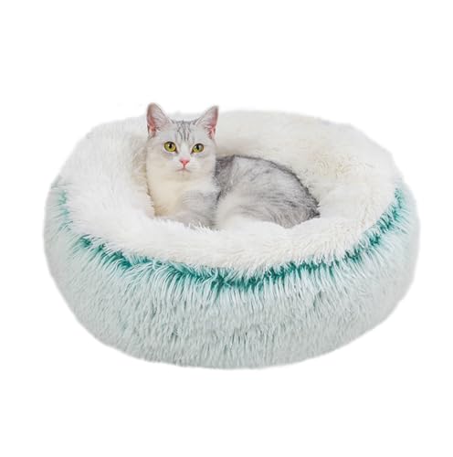 ZHULONGRUSHUI Katzenbett für den Innenbereich, warmes Plüsch-Donut-Bett, Haustierbett, kleines Katzenbett, Sofa mit rutschfester Unterseite für Kätzchen, Welpen, lindert Katzenangst, waschbar (grün) von ZHULONGRUSHUI