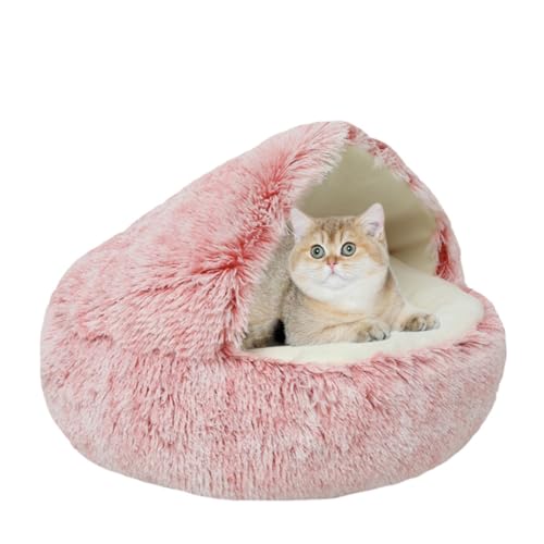 ZHULONGRUSHUI Kleines Hundebett, Katzenbett, waschbar, flauschiges Kätzchenbett gegen Angst, weiches Haustierkissen, rutschfestes Plüsch-Kunstfell-Nest mit Decke, Kätzchen, Welpen, Haustierbett (Rosa) von ZHULONGRUSHUI