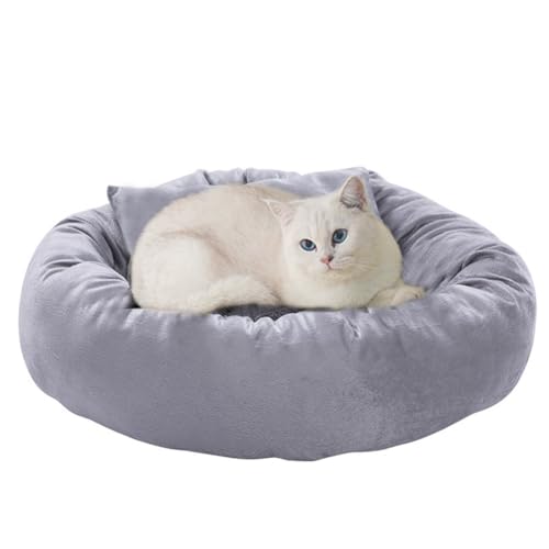 ZHULONGRUSHUI Weiches Katzenbett für Katzen und kleine Hunde, selbstwärmendes Donut-Katzenbett für kleine Katzen, verbessert den Schlaf und hält warm, Haustierbett mit rutschfester Unterseite, Grau von ZHULONGRUSHUI
