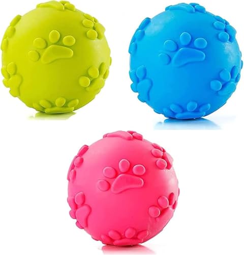 ZHXMALL 3 Stück Hundespielzeug Ball,Quietsche Ball,Hund Kauspielzeug Bälle,Bälle Gummi,Hundeball Schwimmfähig(Blau, Rosa, Grün) von ZHXMALL