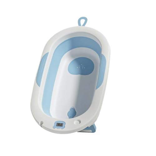 ZHXQRP Faltbare Haustier-Badewanne mit Ablaufloch und Intelligente Digitale Temperaturmessung Kunststoff Hundepool für Welpen Kleine Hunde Katzen(Blue) von ZHXQRP