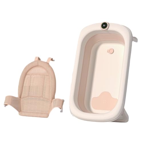ZHXQRP Hundebadewanne mit Ablaufstopfen für Kleine und Mittelgroße Katzen Hunde Faltbare Badewanne Intelligentes Dreifarbiges Temperaturanzeige(Brown with Bath net) von ZHXQRP