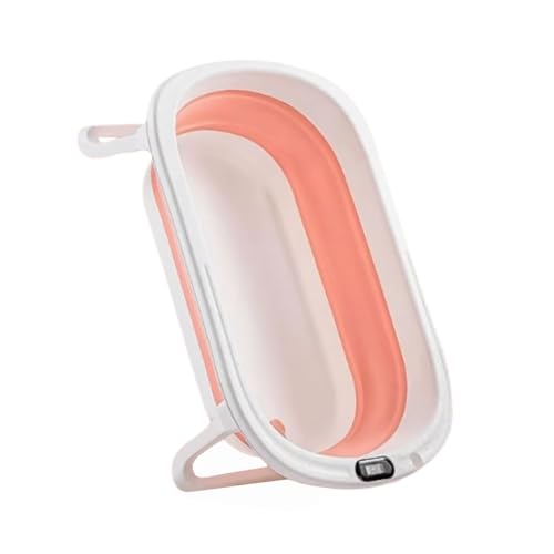 ZHXQRP Multifunktionale Zusammenklappbare Haustier Badewanne Einfache Bedienung mit Ablaufstopfen Hundebadewanne für Welpen Kleine Hunde Katzen(Pink Temperature Sensing Type) von ZHXQRP