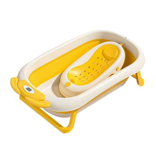 ZHXQRP Multifunktionaler Faltbare Badewanne mit Ablaufloch und Rutschschutzmatte Platzsparend an Die Wand Hängen Geeignet für Welpen Kleine Hunde Katzen(Yellow) von ZHXQRP