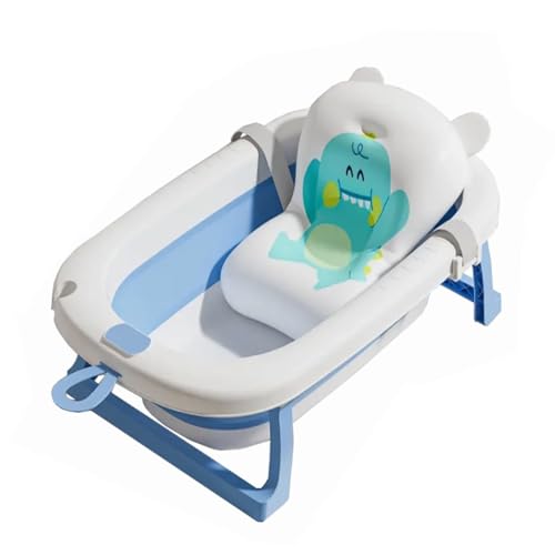 ZHXQRP Tragbare Badewanne mit Abflussloch und Temperaturanzeige für Welpen Kleine Hunde Katzen Faltbare Hundebadewanne(Blue Bath mat) von ZHXQRP