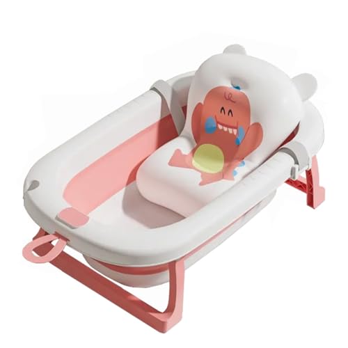 ZHXQRP Tragbare Badewanne mit Abflussloch und Temperaturanzeige für Welpen Kleine Hunde Katzen Faltbare Hundebadewanne(Pink Bath mat) von ZHXQRP