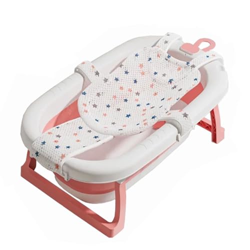 ZHXQRP Tragbare Badewanne mit Abflussloch und Temperaturanzeige für Welpen Kleine Hunde Katzen Faltbare Hundebadewanne(Pink Bath net) von ZHXQRP