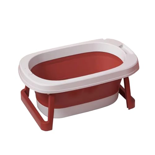 ZHXQRP Zusammenklappbar Hundebadewanne mit Ablaufloch Große Kapazität Tragbar Haustier Badewanne for Welpen kleine Hunde Katzen(Red) von ZHXQRP