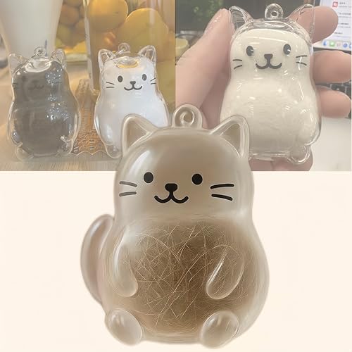 Cat Hair Keychain,Katzenhaar-Aufbewahrungsflasche,Katzenhaar SchlüSselanhäNger,Schlüsselanhänger zum Sammeln von Katzenhaaren,Transparenter Katzenhaar-Aufbewahrungsbox-Anhänger (Cat A) von ZHYAKLD