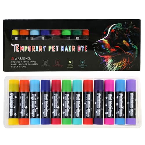 ZIDDAR Hundepflege Kreide 12 Farben Set Safe Waschbare Haarkreide Für Halloween Carnivals Party Haustier Haarfarbe Buntes Set Set von ZIDDAR