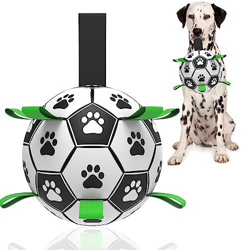 ZIKATON Hundespielzeug, Fußbälle mit Riemen, interaktives Hundespielzeug zum Tauziehen, Outdoor-Hundespielzeug, langlebiges Wasserwelpenspielzeug für kleine und mittelgroße Rassen von ZIKATON