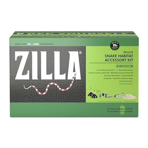 Zilla Haustier-Terrarium-Zubehör-Set mit Beleuchtung, Bettwäsche, Luftfeuchtigkeits- und Temperaturanzeige, Dekoration und Schuppen von ZILLA