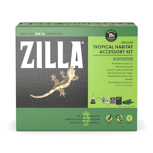 Zilla Tropical Habitat Zubehörset, Starter-Kit für Reptilien, einfacher Start für tropisch lebende Reptilien, inklusive Beleuchtung, Heizung, Einstreu und Nahrung, ideal für Terrarien der Größe 10G von ZILLA