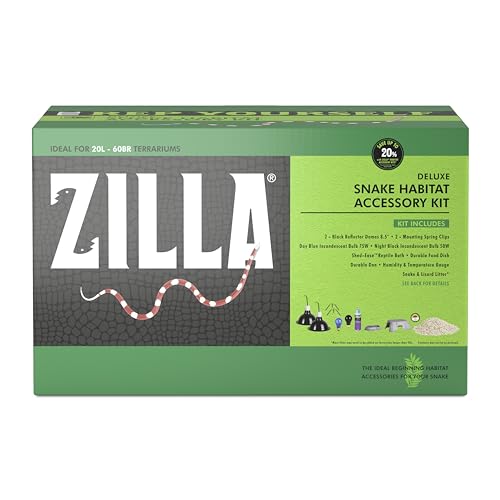Zilla Snake Habitat Zubehör-Set, einfaches Starter-Set für Schlangen, inklusive Beleuchtung, Bettwäsche, Schuppelösung, Unterschlupf und Futternapf, ideal für Lebensräume 20L - 60BR Terrarien von ZILLA