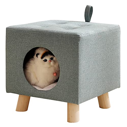 Katzenhöhle Quadratischer Katzenhocker mit Massivholzbeinen, Mehrzweckhaus für Haustiere/Katzenunterschlupf, Kätzchennest als Fußhocker/Fußstütze, Leicht zu Bewegen (Style : Style 3) von ZIMGOD