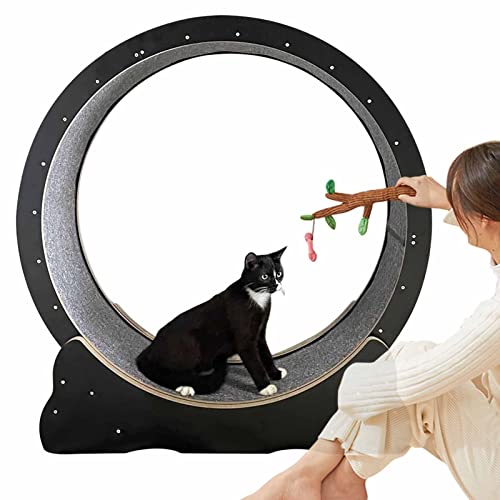 Katzenlaufrad Hölzernes Katzenübungs-Riesenrad, Schwarzes Katzenlaufband für Wohnungskatzen, Kleines Mittelgroßes Katzenlaufradspielzeug, Spinnrad-Übungsgerät für Kätzchen (Size : 100cm/39.4") von ZIMGOD