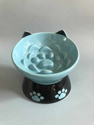 ZINBOLI Slow Feeder, Erhöhter Futternapf, geneigtes Design für Hund und Katze für Trocken- und Nassfutter (Blau) von ZINBOLI