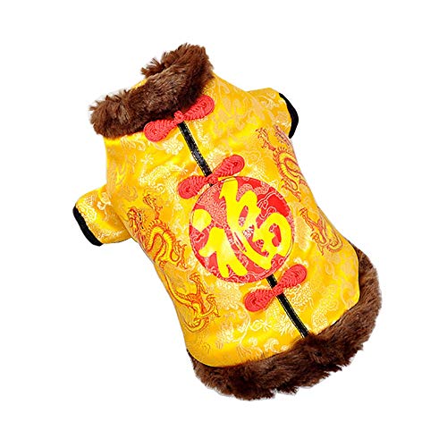 Haustier Katze Hundepullover Chinesische Stil Tang Anzug Pet Hundekleidung Hund Warme Pet Mantel Gelbe Farbe für Herbst Winter (Color : Yellow, Größe : XXL) von ZIQIDONGLAI