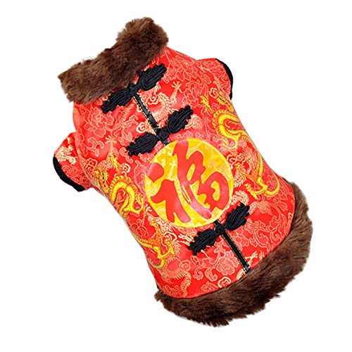 Haustier Katze Hundepullover Chinesischer Stil Tang-Anzug-Haustierhund-Kleidung Hund warm-haustiermantel rote Farbe für Herbst Winter (Color : Red, Größe : XXL) von ZIQIDONGLAI
