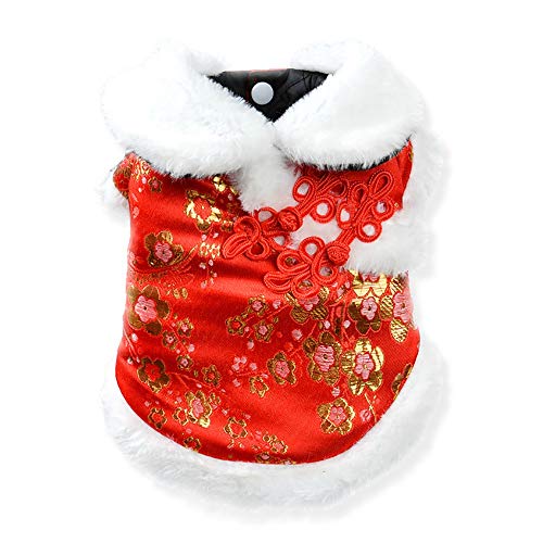 Haustier Katze Hundepullover Haustier Kleidung chinesisch Stil Tang kostüm warme haustiermantel für Herbst Winter (Color : Red, Größe : L) von ZIQIDONGLAI